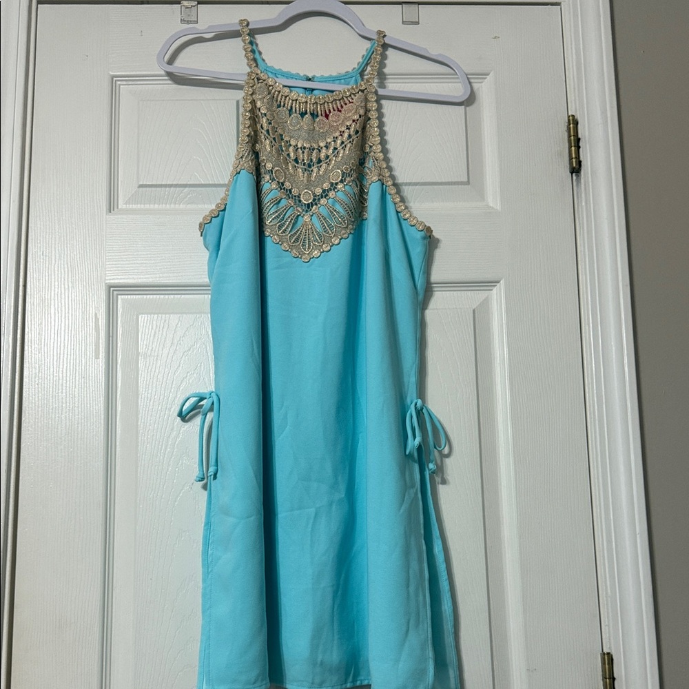 Lilly Pulitzer Turquoise Dress with Gold Crochet Accents